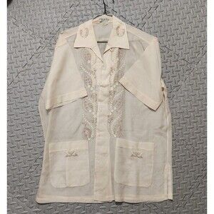 Vintage Filipino Barong Sheer Embroidered Shirt Manila Hotel Walk-Over